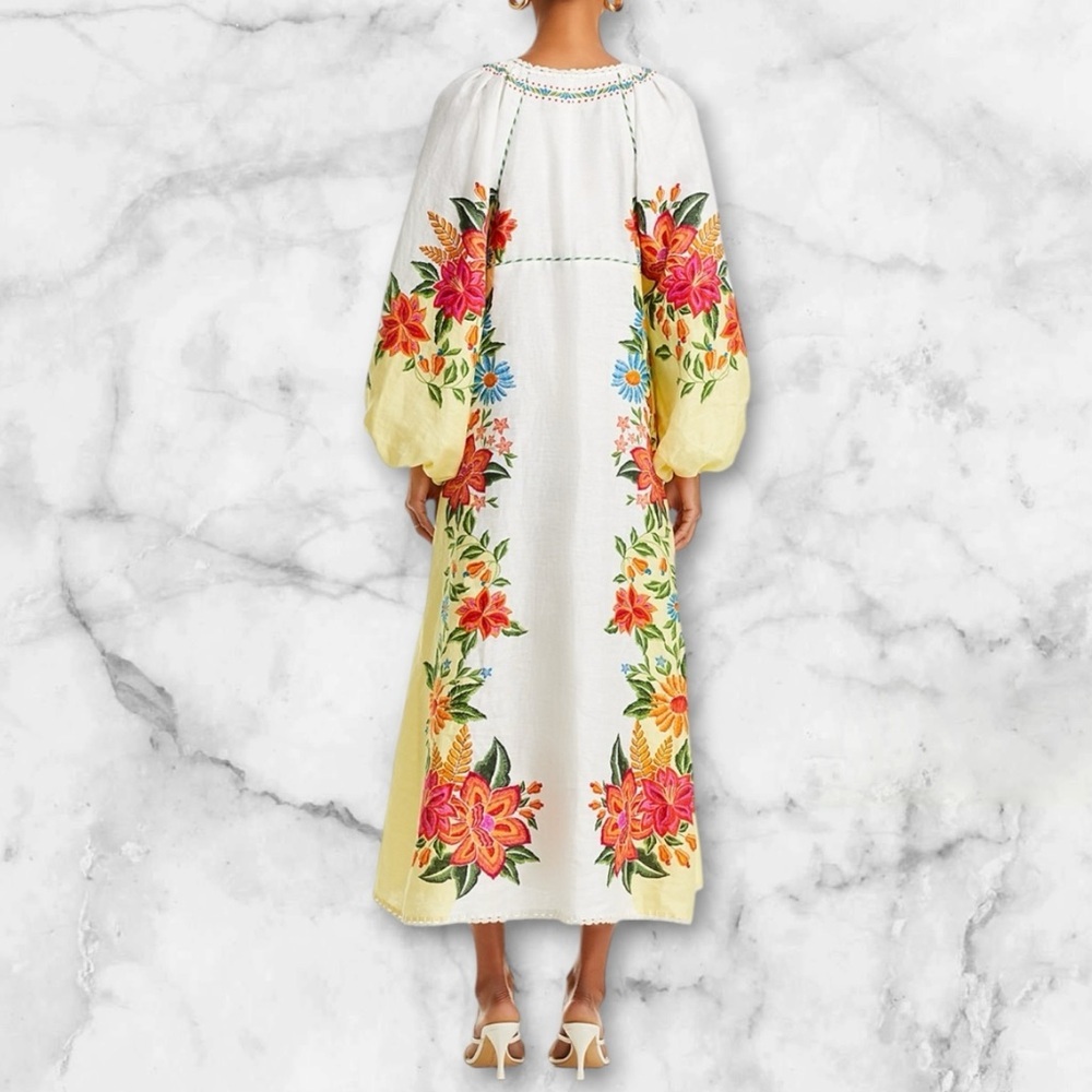 🌼 Farm Rio | Bloom Garden Floral Embroidered Maxi Dress | Multi | Size XS - Picture 3 of 16